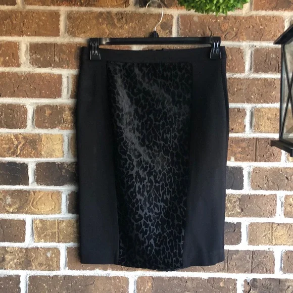 Ann Taylor Black Leopard Print Velvet Pencil Skirt - Picture 3 of 7